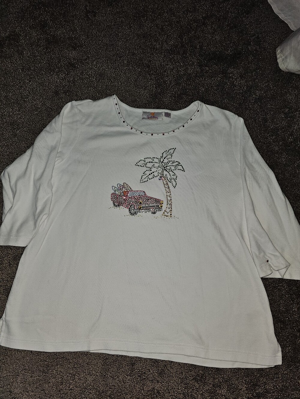 Quacker Factory Lot Of 4 - 100% Cotton 3/4 Sleeve Rhinestone Sparkle Shirts Sz L - Picture 2 of 16